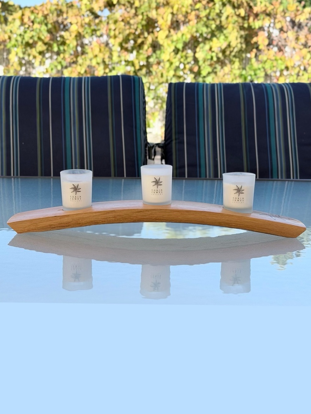 Tobin James Cellars Wine Barrel Stave Rustic Wooden 3-Candle Holder
